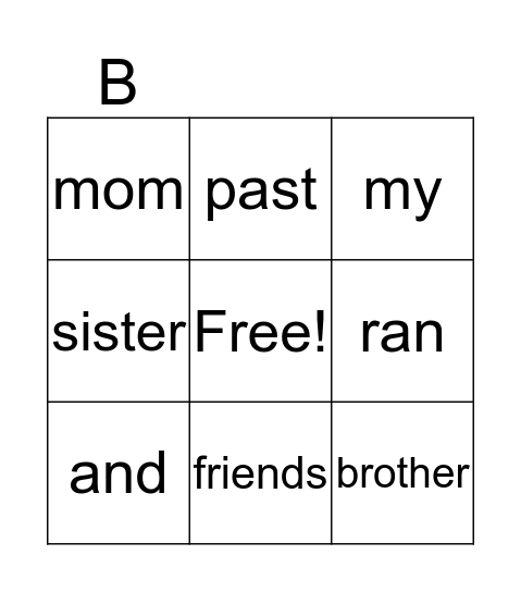 High Frequency Words Bingo Card