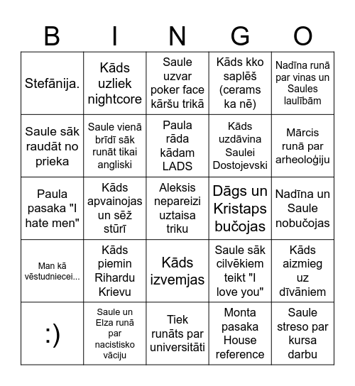 Saules Bingo Card