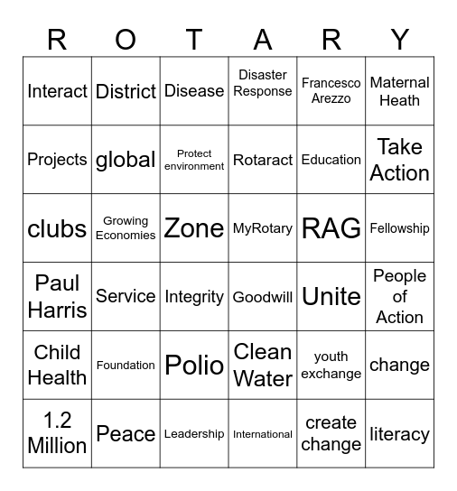 Rotary Lingo Bingo Card