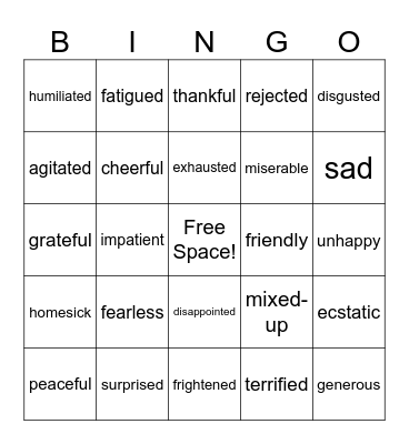 Emotions Bingo Card