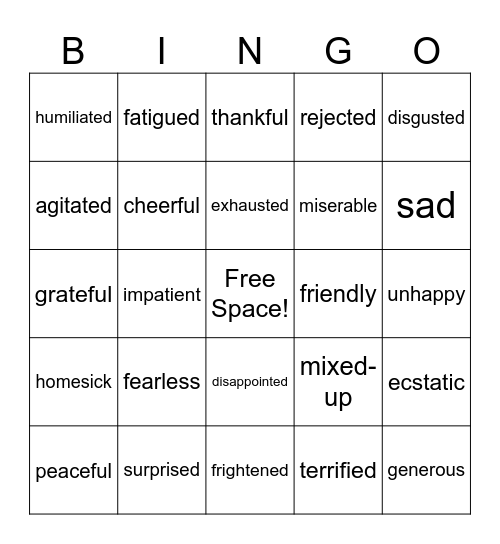 Emotions Bingo Card