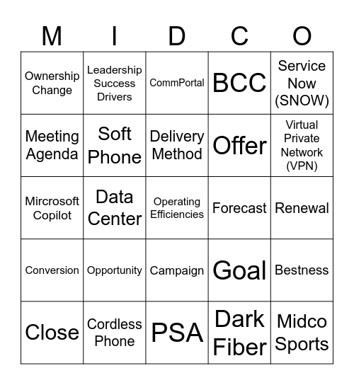 Business Sales Bingo Card