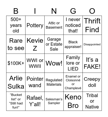 Antiques Roadshow v3 Bingo Card