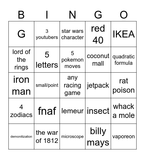 Untitled Bingo Card