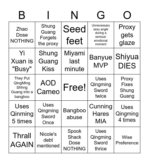 2.5 Slander Bingo Card