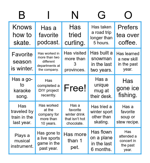 Winter Bingo Social Bingo Card