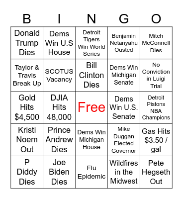 Frank's 2026 Predictions Bingo Card