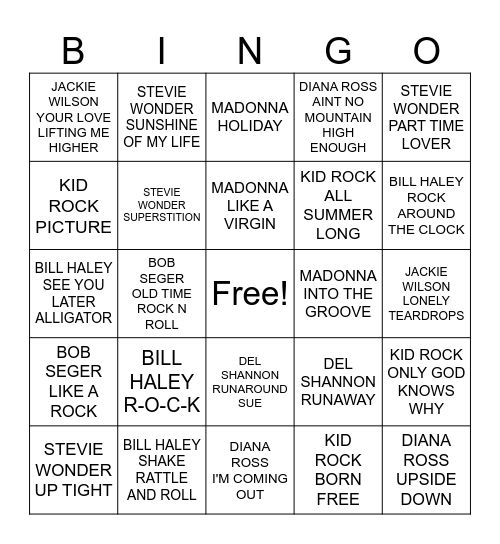 MICHIGAN MUSIC Bingo Card