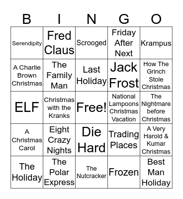 Holiday Movie BINGO Card