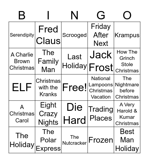 Holiday Movie BINGO Card