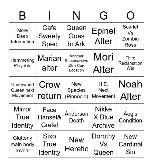 My Nikke Bingo 2026 Bingo Card