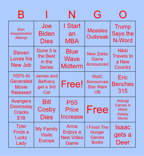2025 Bingo Card Bingo Card