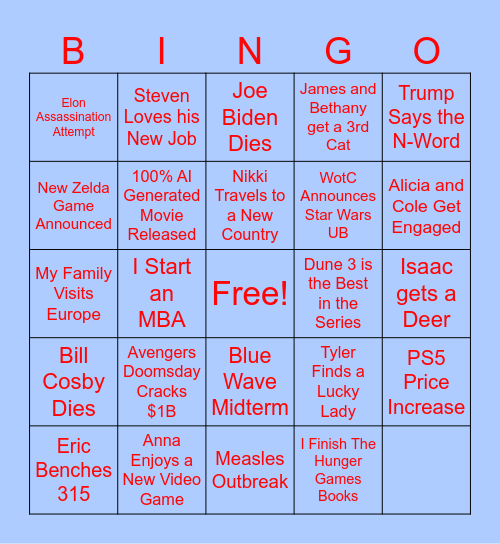 2025 Bingo Card Bingo Card