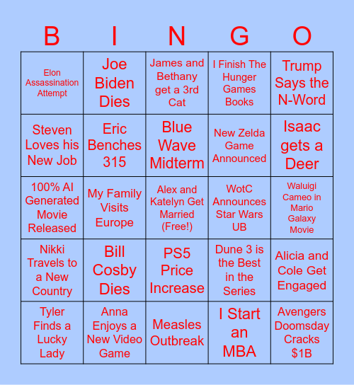 2026 Bingo Card Bingo Card