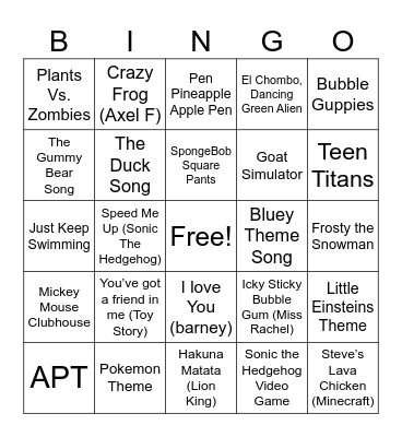 Kidz Only 2025 Bingo Card