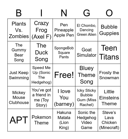 Kidz Only 2025 Bingo Card