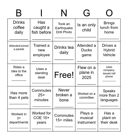 All Division Workshop Bingo Card