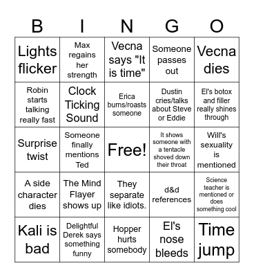 Stranger Things Bingo Card