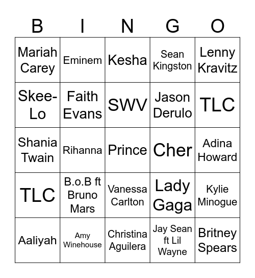 Game #1 - 90s/2000s Hits Bingo Card