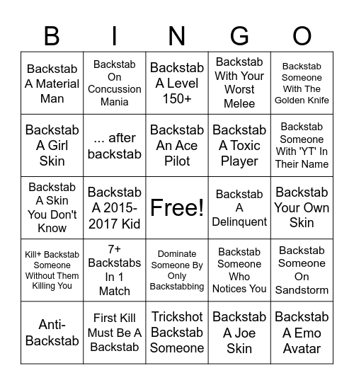 BACKSTAB BINGO Card