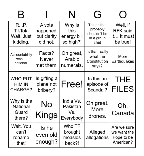 2025 Year in Review Bingo Card