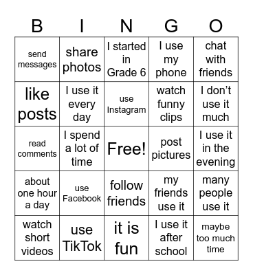 Social Media Bingo Card