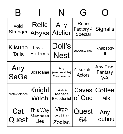 Backlog Bingo Card