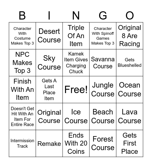 Mario Kart World Bingo Card