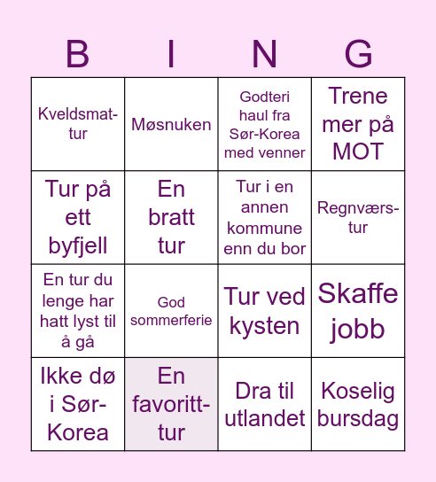 Fjellturbingo januar-juni 2026 Bingo Card