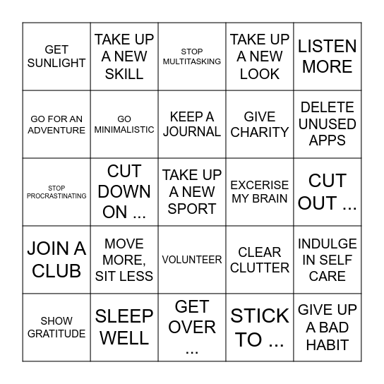 RESOLUTIONS Bingo Card