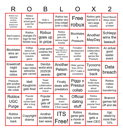 Roblox Bingo Card
