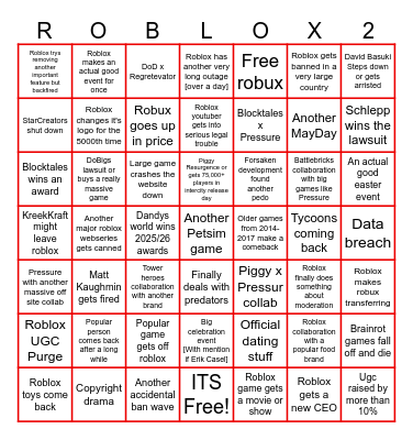 Roblox Bingo Card