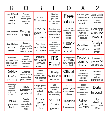 Roblox Bingo Card