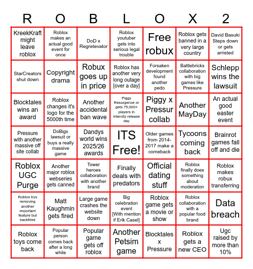 Roblox Bingo Card