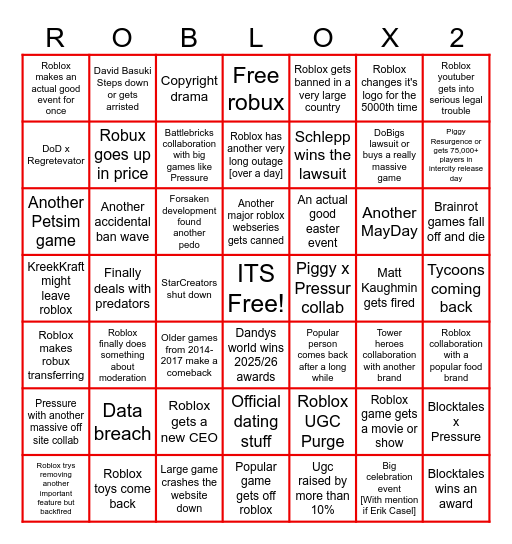 Roblox Bingo Card