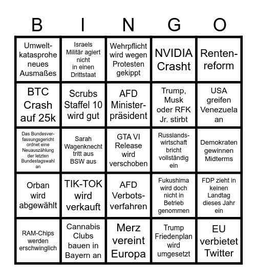 Jahresbingo 2026 Bingo Card