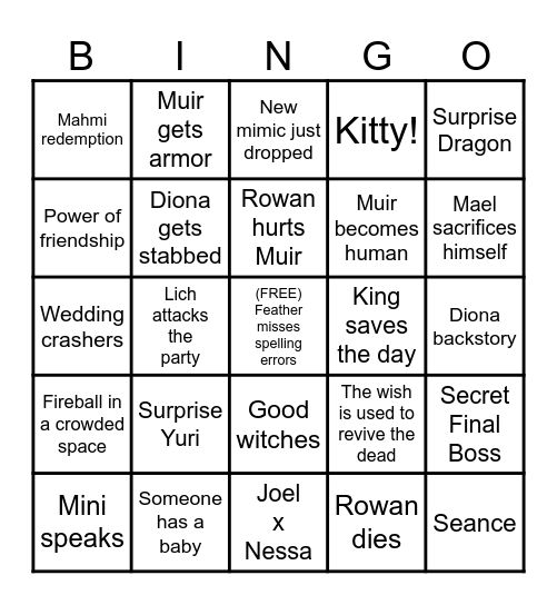 Mage and Mimic Final arc Bingo Card