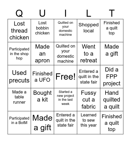Quilter Year in Review Bingo Card
