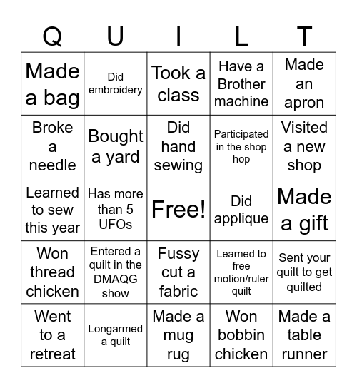 Quilter Year in Review Bingo Card