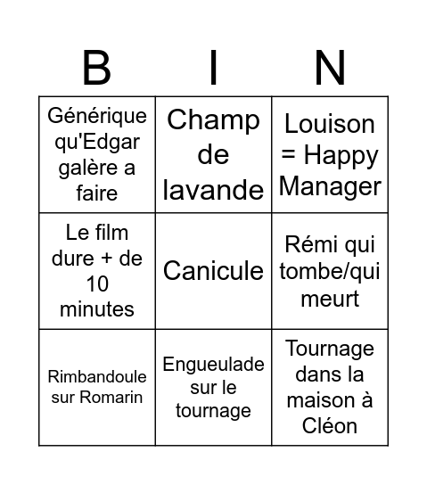 Quiproquoductions Bingo Card