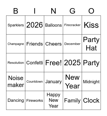 Happy New Year Bingo Card