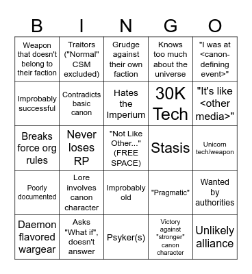 WARHAMMER 40K OC BINGO Card