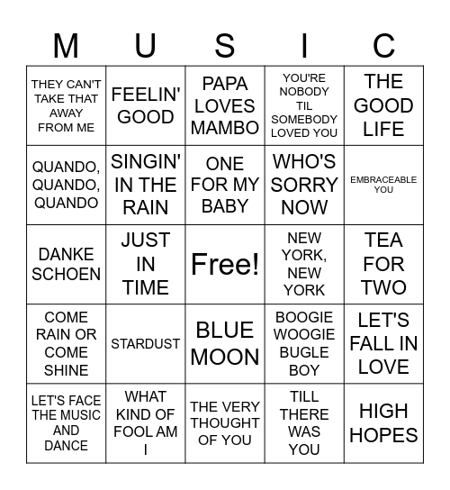 MUSIC BINGO 5 Bingo Card