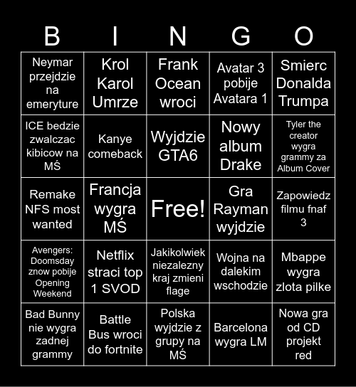 Bingo 2026 Bingo Card