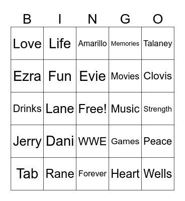 Tabathas Bingo Card