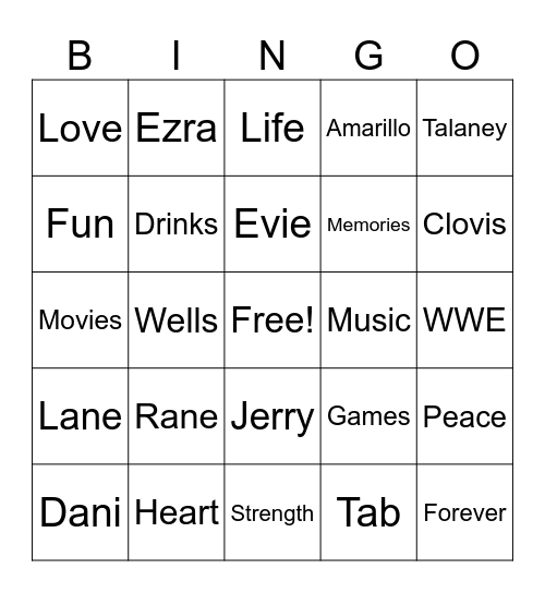 Tabathas Bingo Card