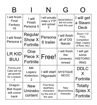 2026 Predictions Bingo Card