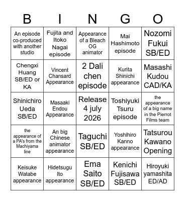 Bleach cour 4 bingo: Copium Edition Bingo Card