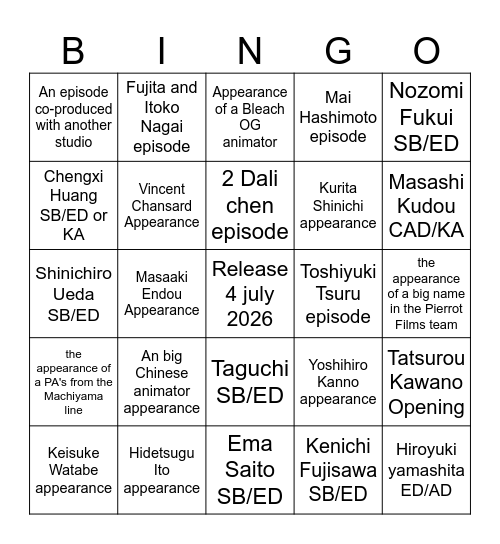 Bleach cour 4 bingo: Copium Edition Bingo Card