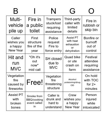 Fire New Years Bingo Card